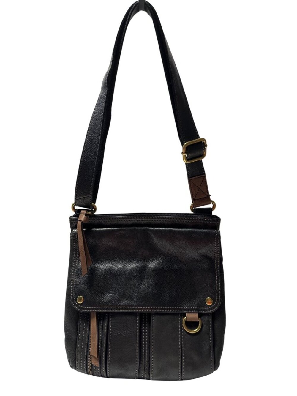 Fossil Black Pebbled Leather Vintage Morgan Traveler Organizer Crossbody Purse